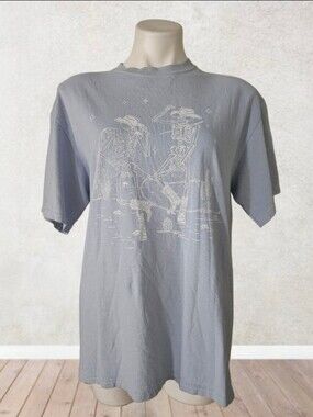 NWT/ Unisex Full Tilt Grey Graphic Tee with Dancing Skeletons Cowboy  Mediym